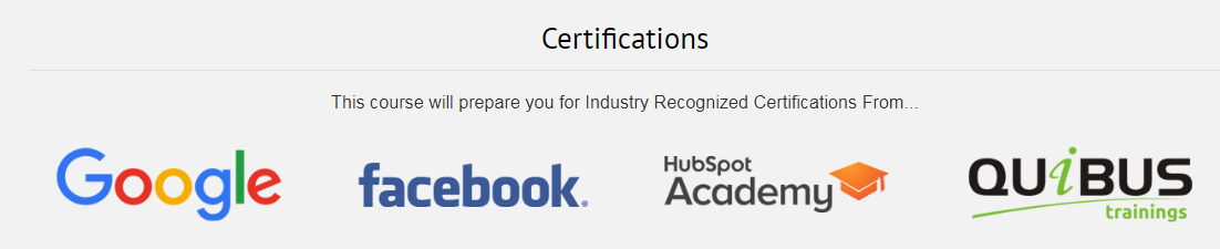 Get multiple certifications from Google, Facebook, Hubspot