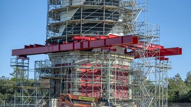 Photo of Scaffolding in the Restoration of the Fairmont Palliser Hotel Facade, Calgary, Alberta